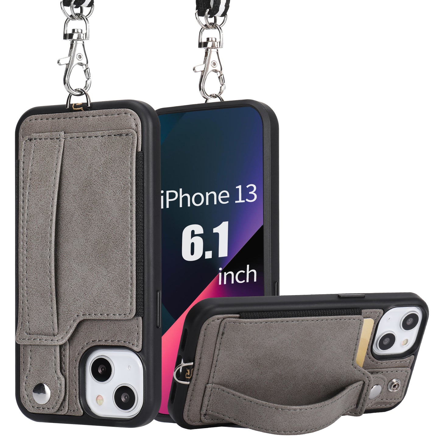 TOOVREN iPhone 13 Pro Max Case Wallet, Compatible with iPhone 13 Pro Max Case with Card Holder Kickstand Adjustable Detachable Necklace, iPhone Lanyard for iPhone 13 Pro Max 2021