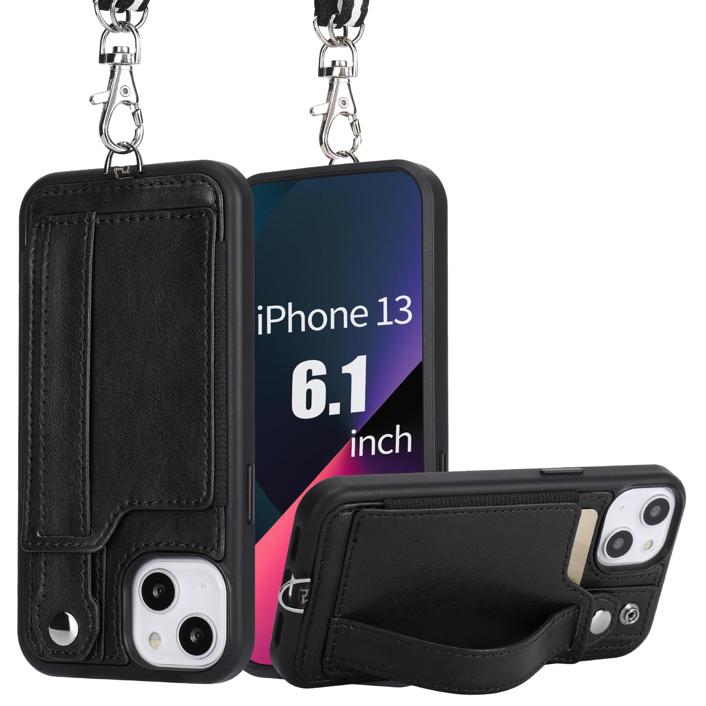 TOOVREN iPhone 13 Pro Max Case Wallet, Compatible with iPhone 13 Pro Max Case with Card Holder Kickstand Adjustable Detachable Necklace, iPhone Lanyard for iPhone 13 Pro Max 2021