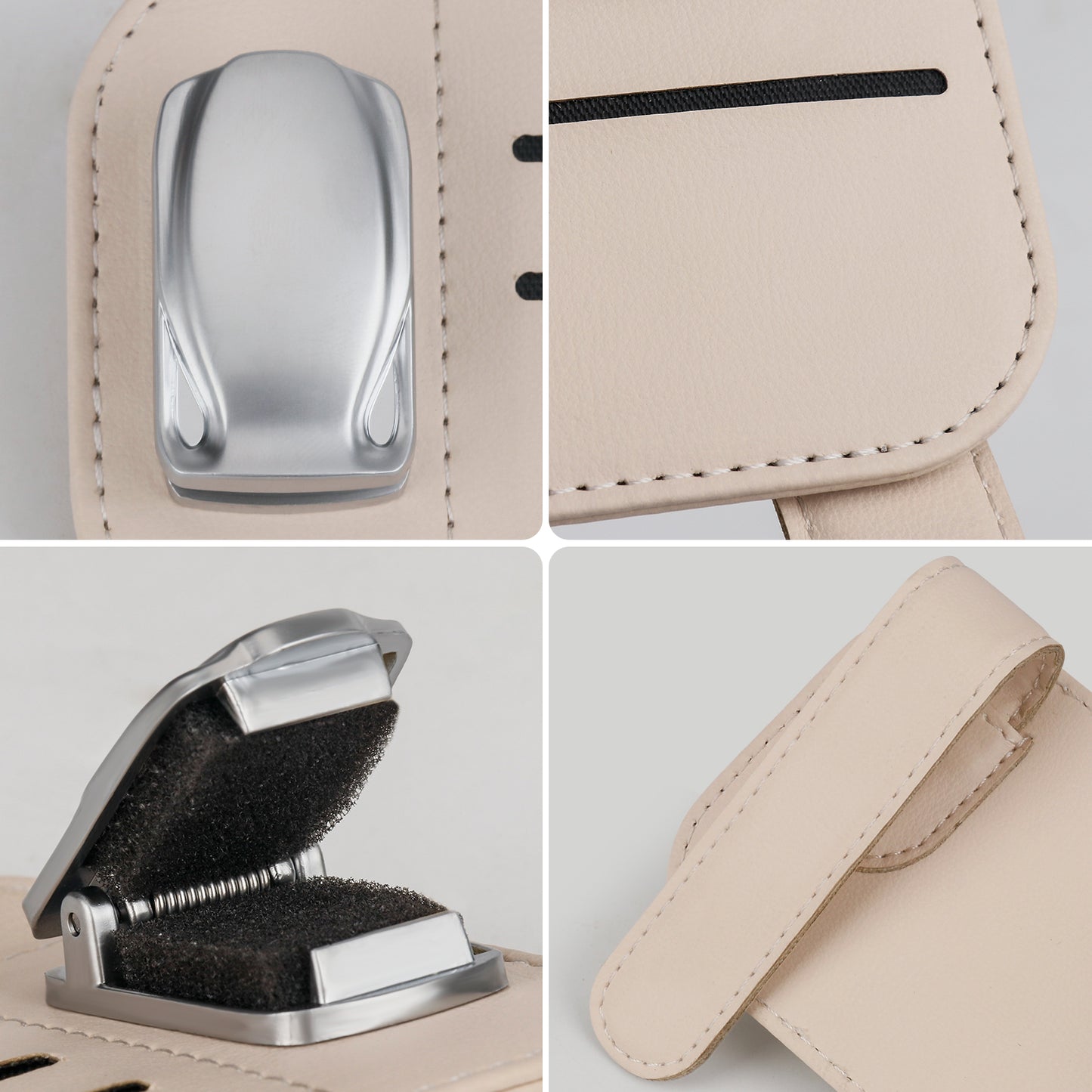 TOOVREN Sunglass Holder for Car, Sunglasses Clip with 2 Card Slots, Universal Eyeglass Hanger Clip for Car Visor, PU Leather Car Interior Visor Accessories Suitable for Different Size Eyeglasses