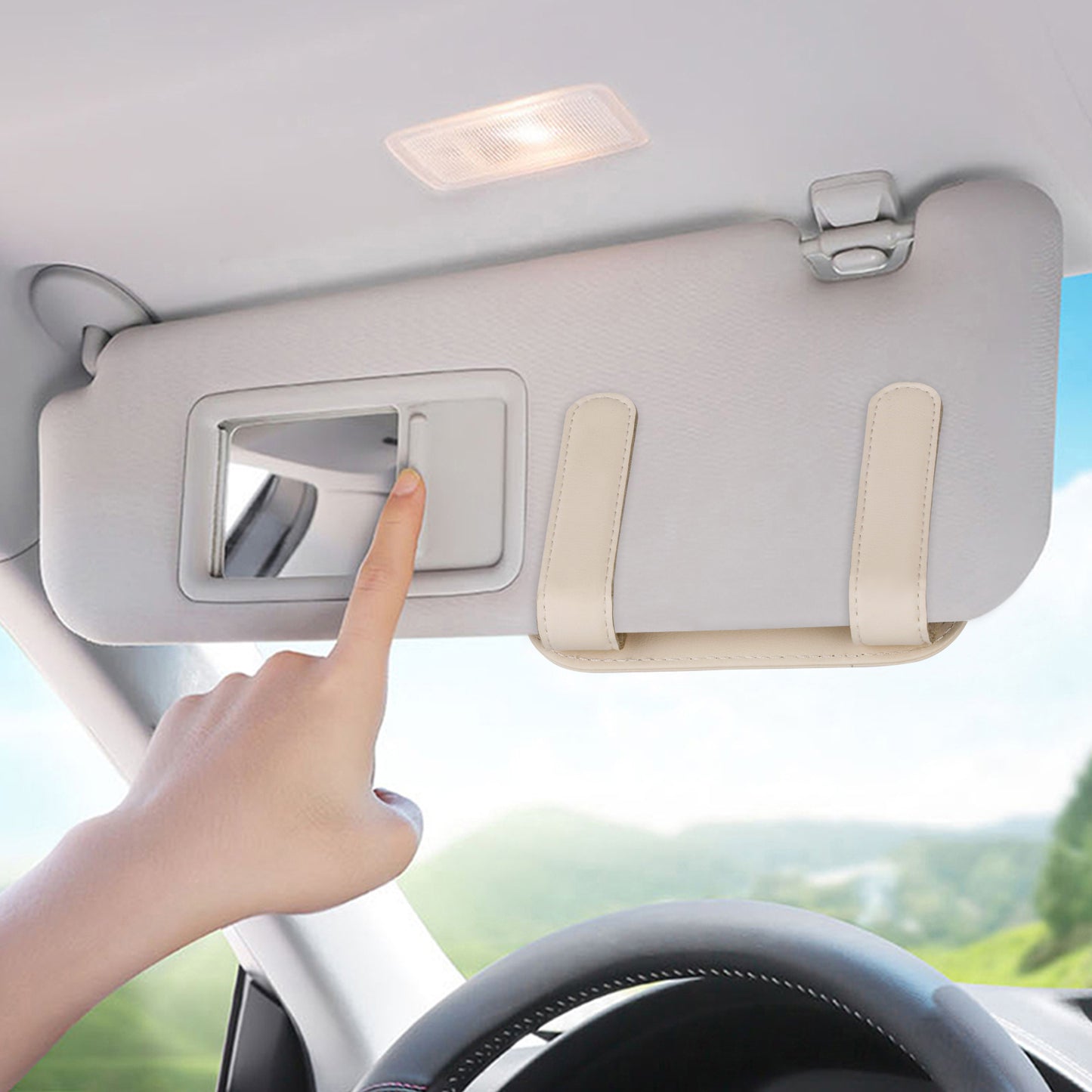 TOOVREN Sunglass Holder for Car, Sunglasses Clip with 2 Card Slots, Universal Eyeglass Hanger Clip for Car Visor, PU Leather Car Interior Visor Accessories Suitable for Different Size Eyeglasses