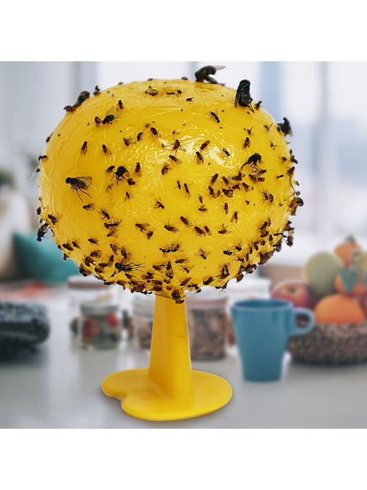 10pcs Fruit Fly Trap & Catcher Sticky Sphere, Yellow, Great For Citrus Fruit Fly, Hoverfly, Gnat And Wasp, 8.2mm Diameter, With Hanging Chain Or Adhesive Flexboard, Waterproof, Heat-resistant, High Temperature Proof, Not Losing Stickiness.