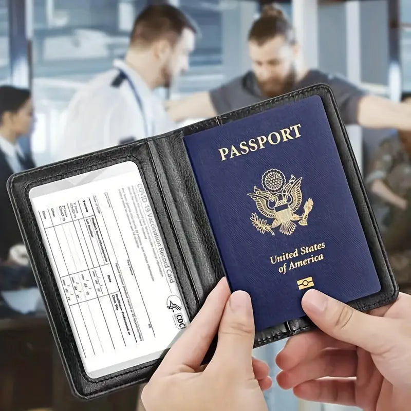TOOVREN 2 Pack Passport and Vaccine Card Holder Combo Leather Passport Holder with Vaccine Card Slot Passport Cover, Slim Travel Accessories Passport Wallet Travel Wallet Passport Holder Women & Men