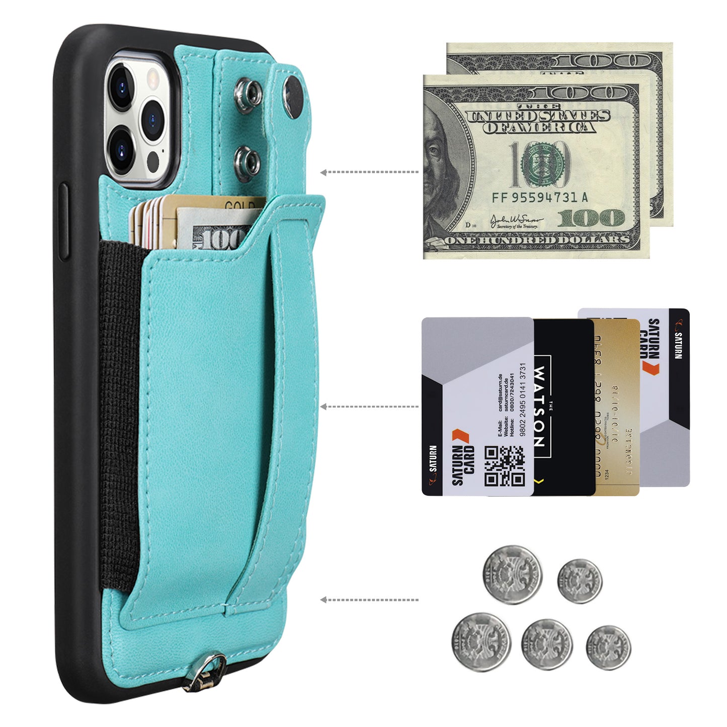 TOOVREN iPhone 12 Pro Max Case Wallet, iPhone 12 Pro Max Lanyard Case with Leather Card Holder Kickstand Neck Strap Adjustable Necklace Protective Cases Cover for Apple iPhone 12 Pro Max