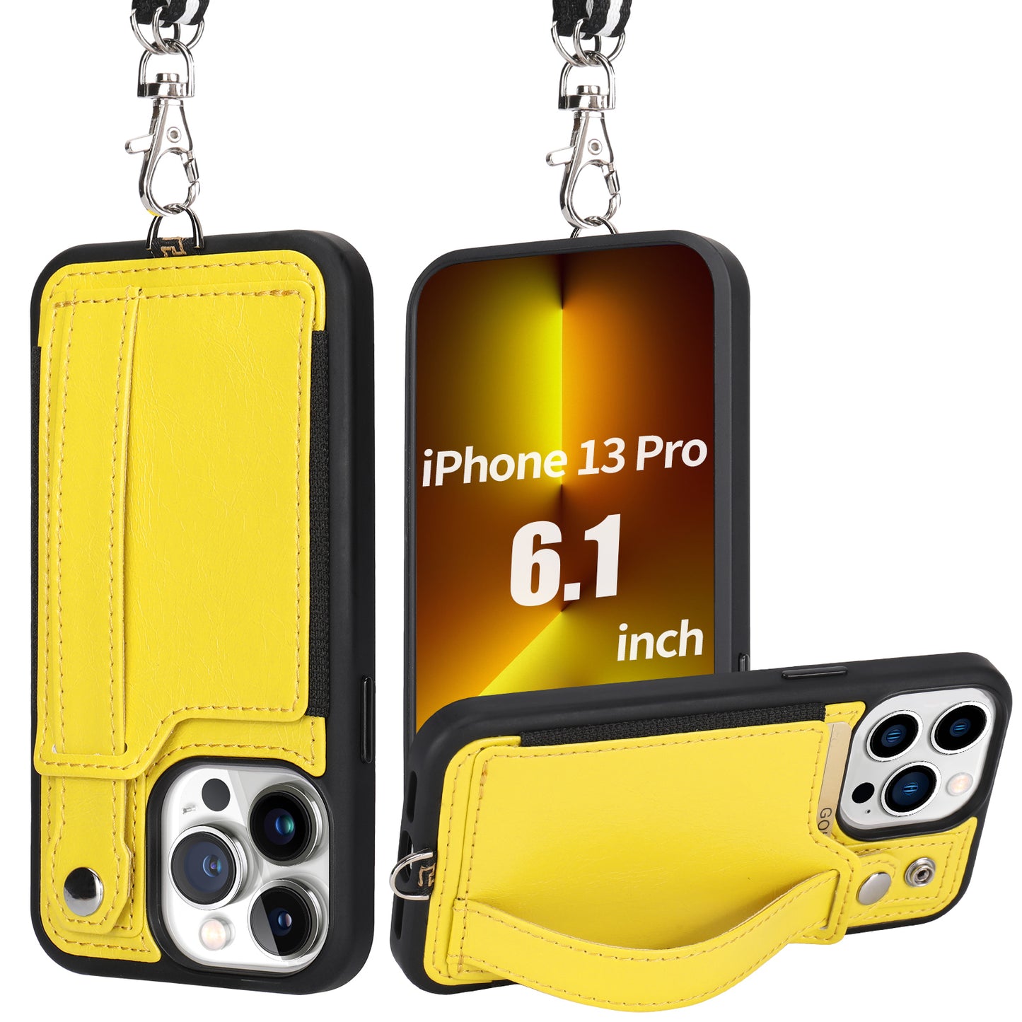 TOOVREN iPhone 13 Pro Max Case Wallet, Compatible with iPhone 13 Pro Max Case with Card Holder Kickstand Adjustable Detachable Necklace, iPhone Lanyard for iPhone 13 Pro Max 2021