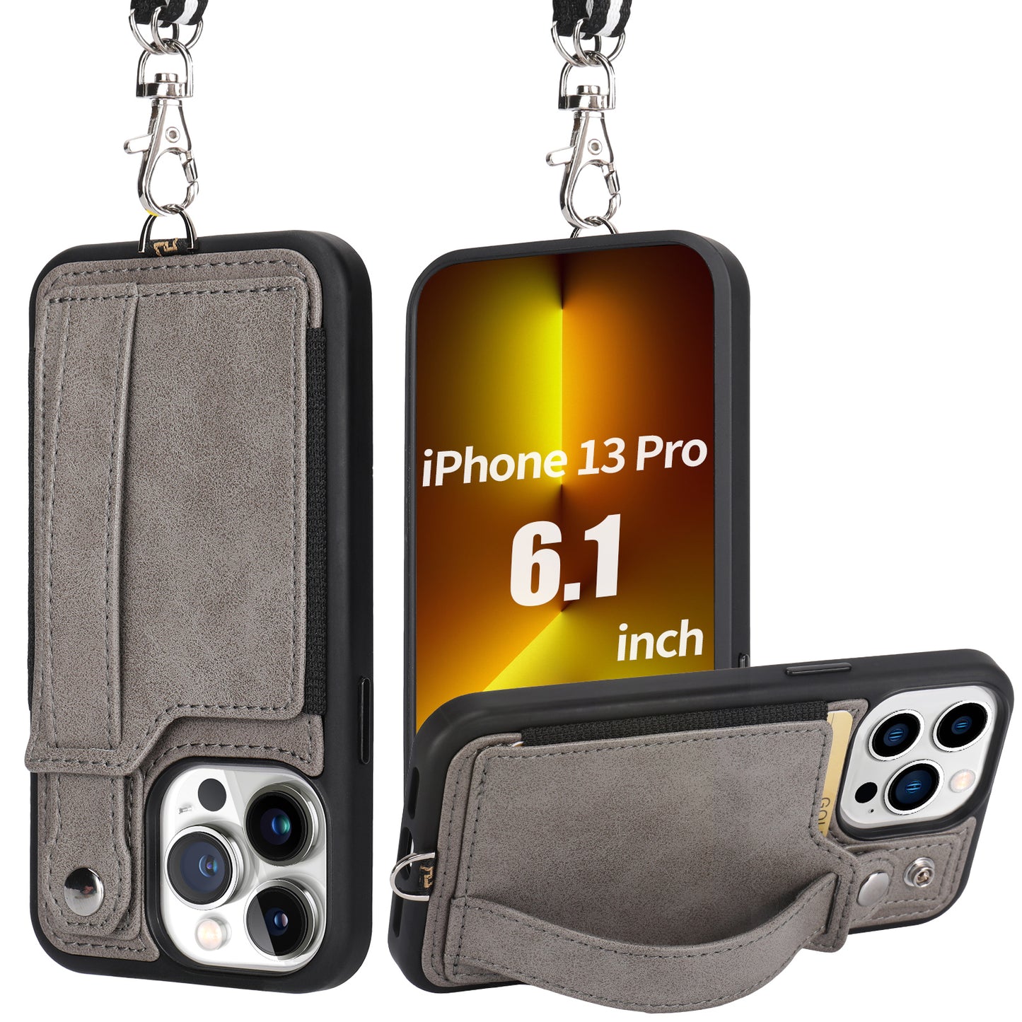 TOOVREN iPhone 13 Pro Max Case Wallet, Compatible with iPhone 13 Pro Max Case with Card Holder Kickstand Adjustable Detachable Necklace, iPhone Lanyard for iPhone 13 Pro Max 2021