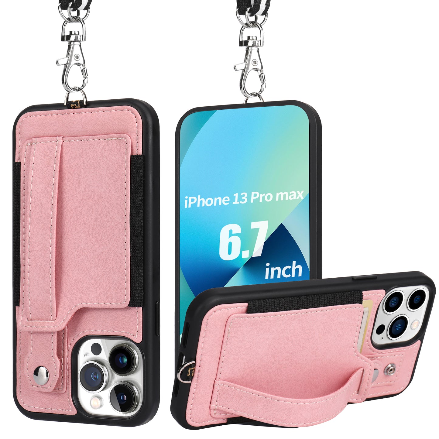 TOOVREN iPhone 13 Pro Max Case Wallet, Compatible with iPhone 13 Pro Max Case with Card Holder Kickstand Adjustable Detachable Necklace, iPhone Lanyard for iPhone 13 Pro Max 2021