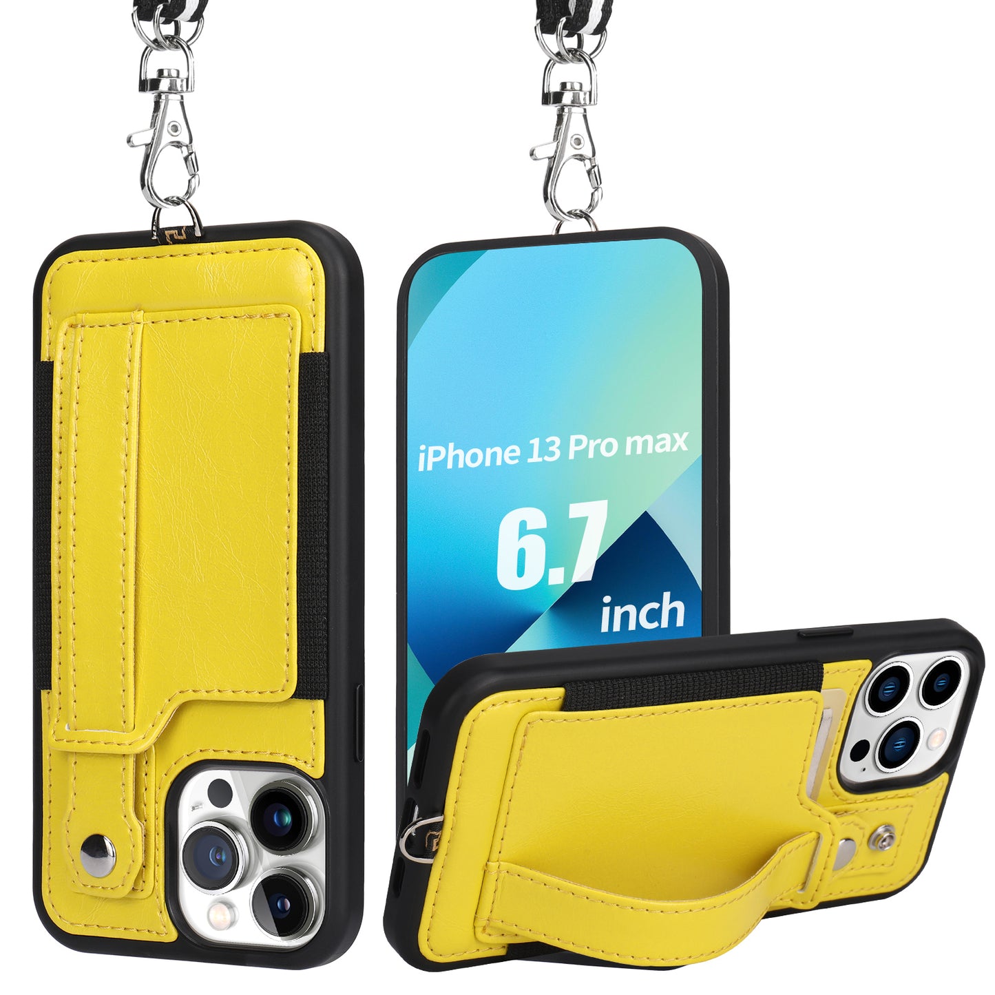 TOOVREN iPhone 13 Pro Max Case Wallet, Compatible with iPhone 13 Pro Max Case with Card Holder Kickstand Adjustable Detachable Necklace, iPhone Lanyard for iPhone 13 Pro Max 2021