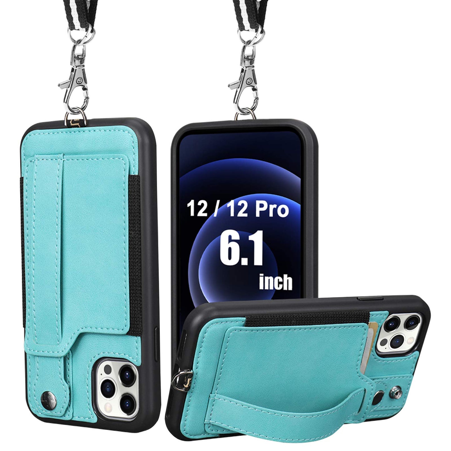 TOOVREN iPhone 12 Pro Max Case Wallet, iPhone 12 Pro Max Lanyard Case with Leather Card Holder Kickstand Neck Strap Adjustable Necklace Protective Cases Cover for Apple iPhone 12 Pro Max