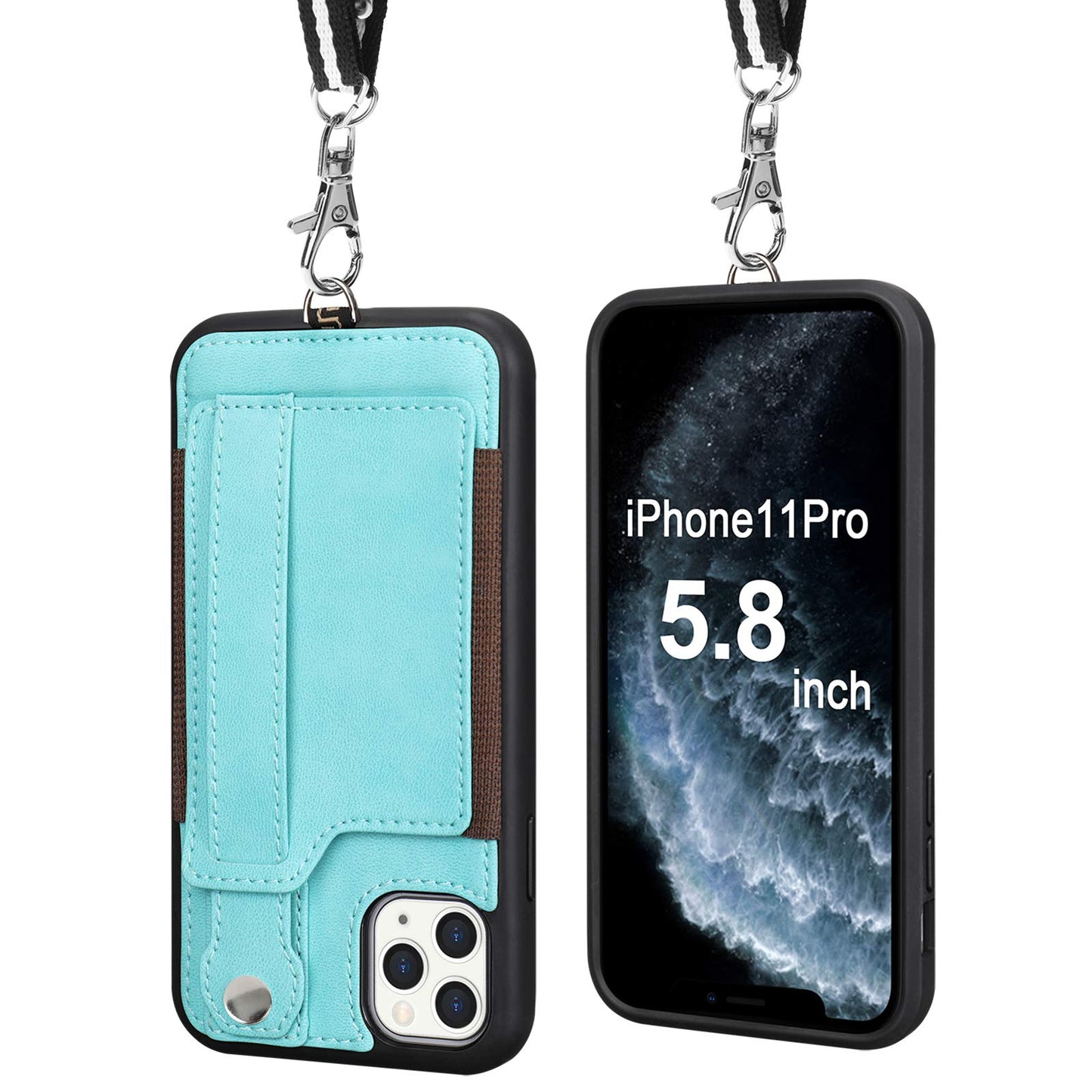 TOOVREN iPhone 11 Pro Max Wallet Case, iPhone 11 Pro Max Case with Card Holder Leather PU 11 Pro Max Case with Stand Adjustable Detachable iPhone Lanyard Strap for iPhone 11 Pro Max