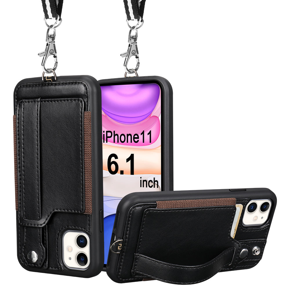 TOOVREN iPhone 11 Pro Max Wallet Case, iPhone 11 Pro Max Case with Card Holder Leather PU 11 Pro Max Case with Stand Adjustable Detachable iPhone Lanyard Strap for iPhone 11 Pro Max
