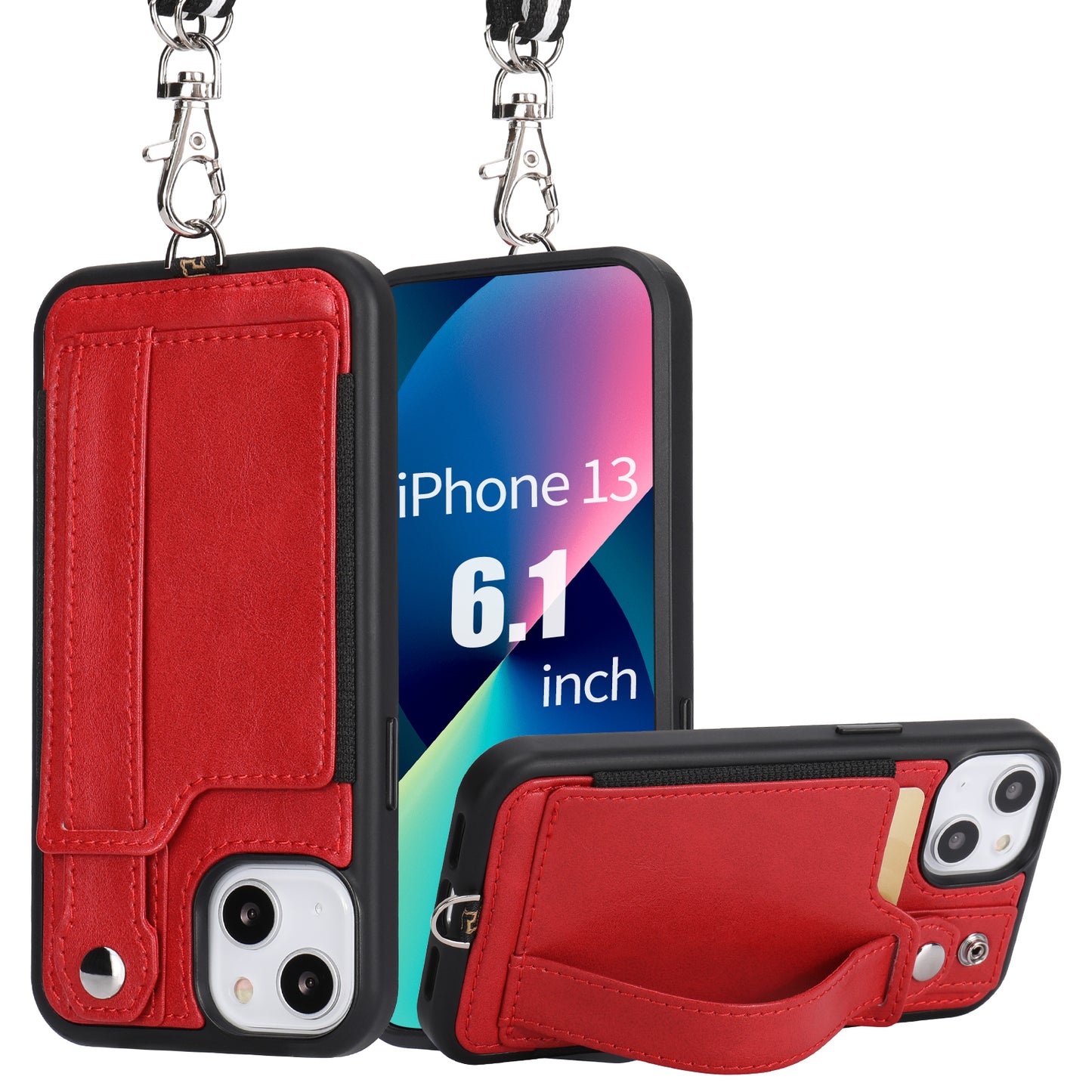 TOOVREN iPhone 13 Pro Max Case Wallet, Compatible with iPhone 13 Pro Max Case with Card Holder Kickstand Adjustable Detachable Necklace, iPhone Lanyard for iPhone 13 Pro Max 2021