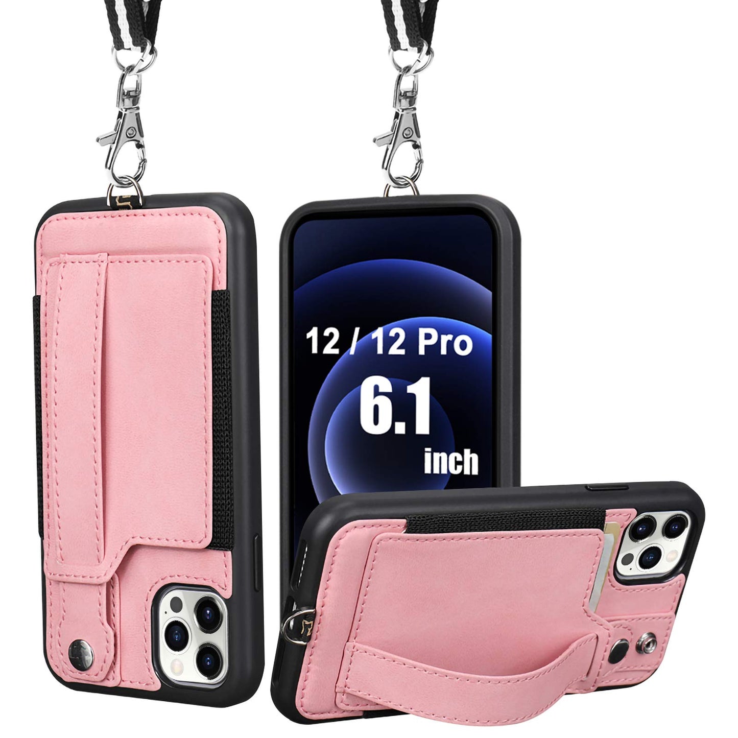 TOOVREN iPhone 12 Pro Max Case Wallet, iPhone 12 Pro Max Lanyard Case with Leather Card Holder Kickstand Neck Strap Adjustable Necklace Protective Cases Cover for Apple iPhone 12 Pro Max