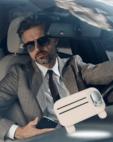 TOOVREN Sunglass Holder for Car, Sunglasses Clip with 2 Card Slots, Universal Eyeglass Hanger Clip for Car Visor, PU Leather Car Interior Visor Accessories Suitable for Different Size Eyeglasses