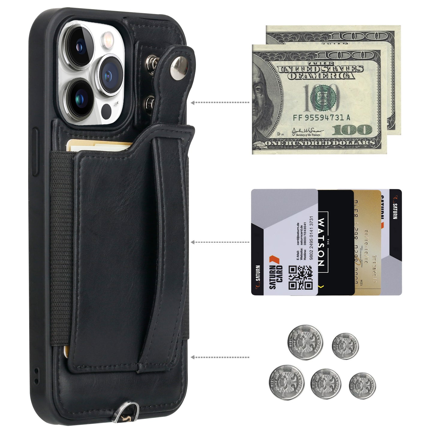 TOOVREN iPhone 13 Pro Max Case Wallet, Compatible with iPhone 13 Pro Max Case with Card Holder Kickstand Adjustable Detachable Necklace, iPhone Lanyard for iPhone 13 Pro Max 2021