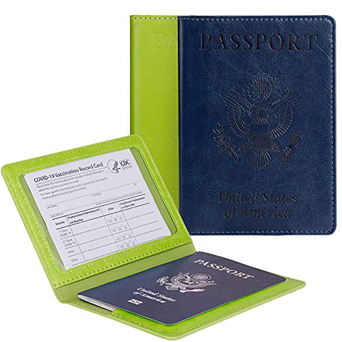 TOOVREN 2 Pack Passport and Vaccine Card Holder Combo Leather Passport Holder with Vaccine Card Slot Passport Cover, Slim Travel Accessories Passport Wallet Travel Wallet Passport Holder Women & Men