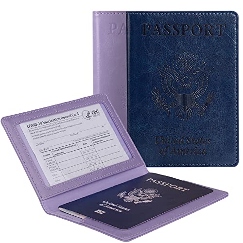 TOOVREN 2 Pack Passport and Vaccine Card Holder Combo Leather Passport Holder with Vaccine Card Slot Passport Cover, Slim Travel Accessories Passport Wallet Travel Wallet Passport Holder Women & Men