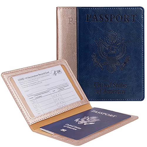 TOOVREN 2 Pack Passport and Vaccine Card Holder Combo Leather Passport Holder with Vaccine Card Slot Passport Cover, Slim Travel Accessories Passport Wallet Travel Wallet Passport Holder Women & Men