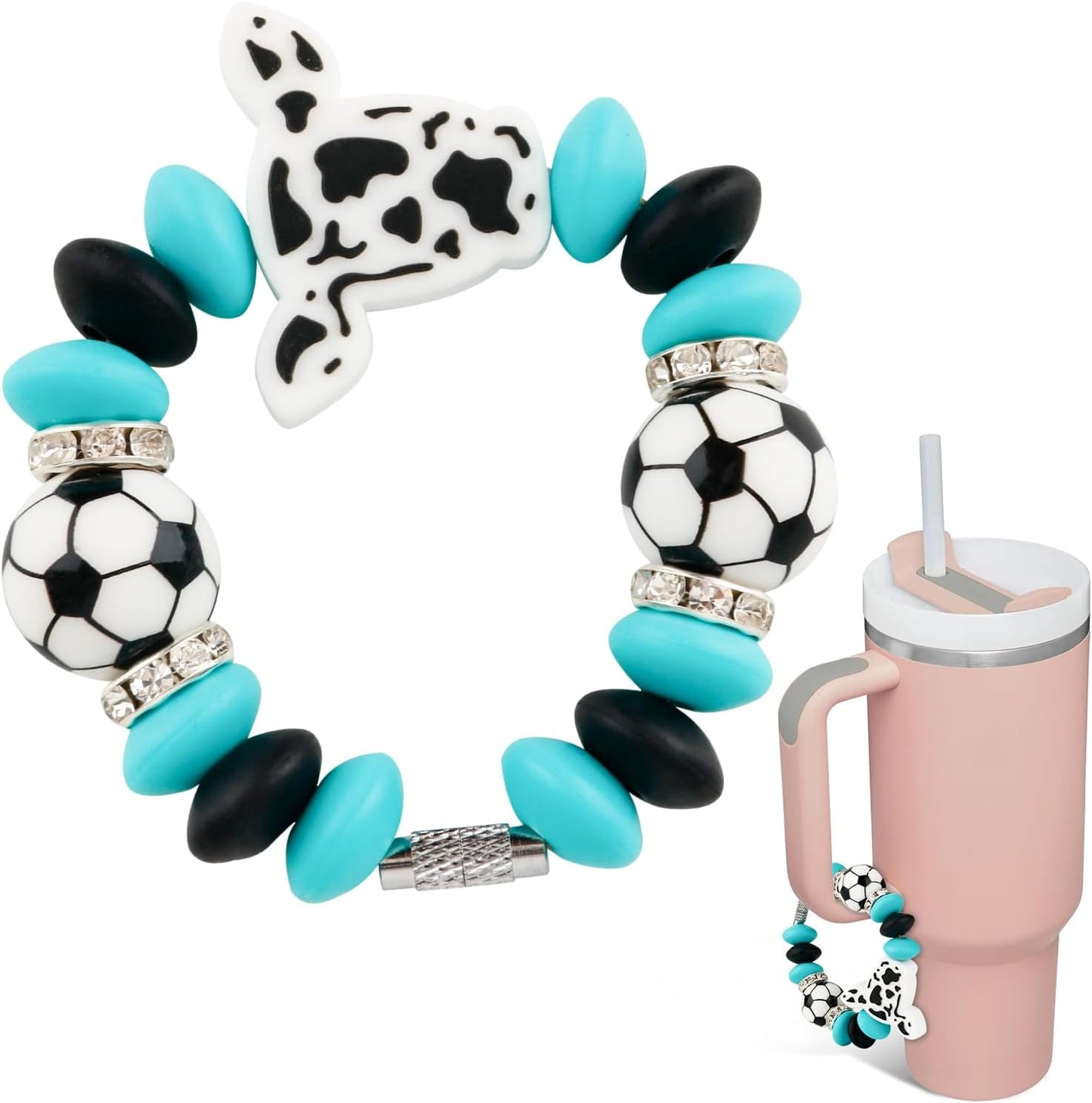 Tumbler Charms for Stanley Cups with Handle, Cup Charms for Stanley Accessories, Personalized Cup Shape and Beads Bracelet Charm for Simple Modern, Keychain Jewelry Accessories for Water Bottle
