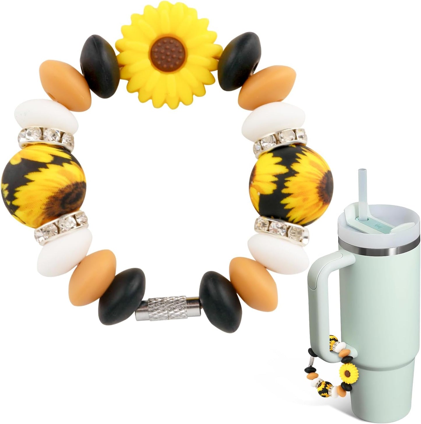 Tumbler Charms for Stanley Cups with Handle, Cup Charms for Stanley Accessories, Personalized Cup Shape and Beads Bracelet Charm for Simple Modern, Keychain Jewelry Accessories for Water Bottle