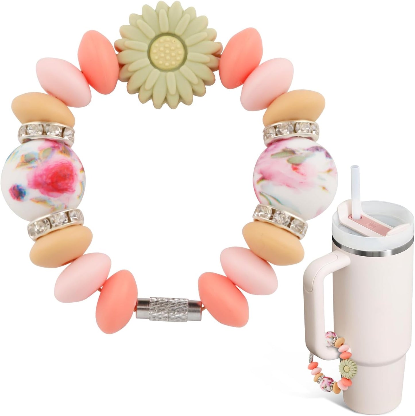 Tumbler Charms for Stanley Cups with Handle, Cup Charms for Stanley Accessories, Personalized Cup Shape and Beads Bracelet Charm for Simple Modern, Keychain Jewelry Accessories for Water Bottle
