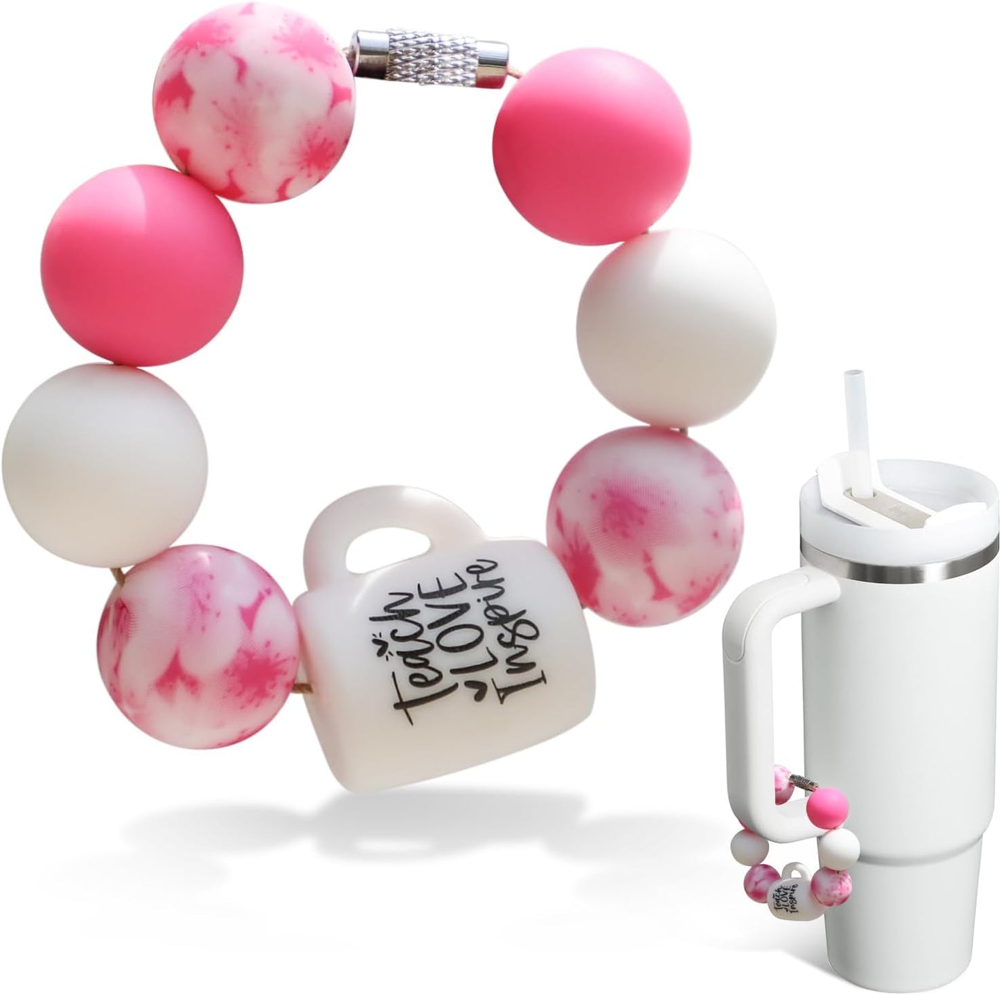 Tumbler Charms for Stanley Cups with Handle, Cup Charms for Stanley Accessories, Personalized Cup Shape and Beads Bracelet Charm for Simple Modern, Keychain Jewelry Accessories for Water Bottle