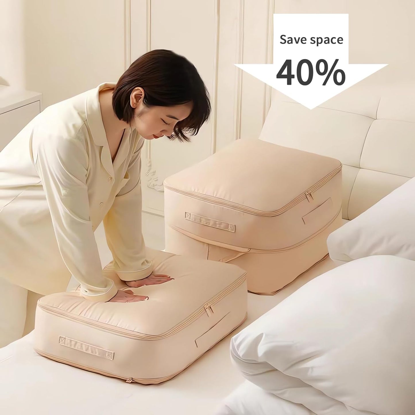 TOOVREN Ultra Space Saving Self Compression Organizer, Heavy Duty Moving Bags, Self Compression Bags for Comforters, Clothes, Blankets, 52 * 42 * 60cm)