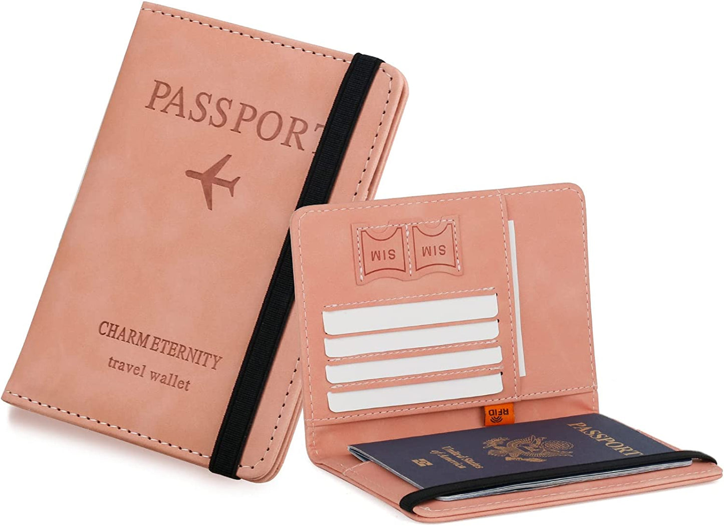 Passport Holder Travel Essentials, Passport Wallet RFID Blocking for Men Women, Multifunction Travel Document Holder, PU Leather Card Case Cover with Elastic Band Closure