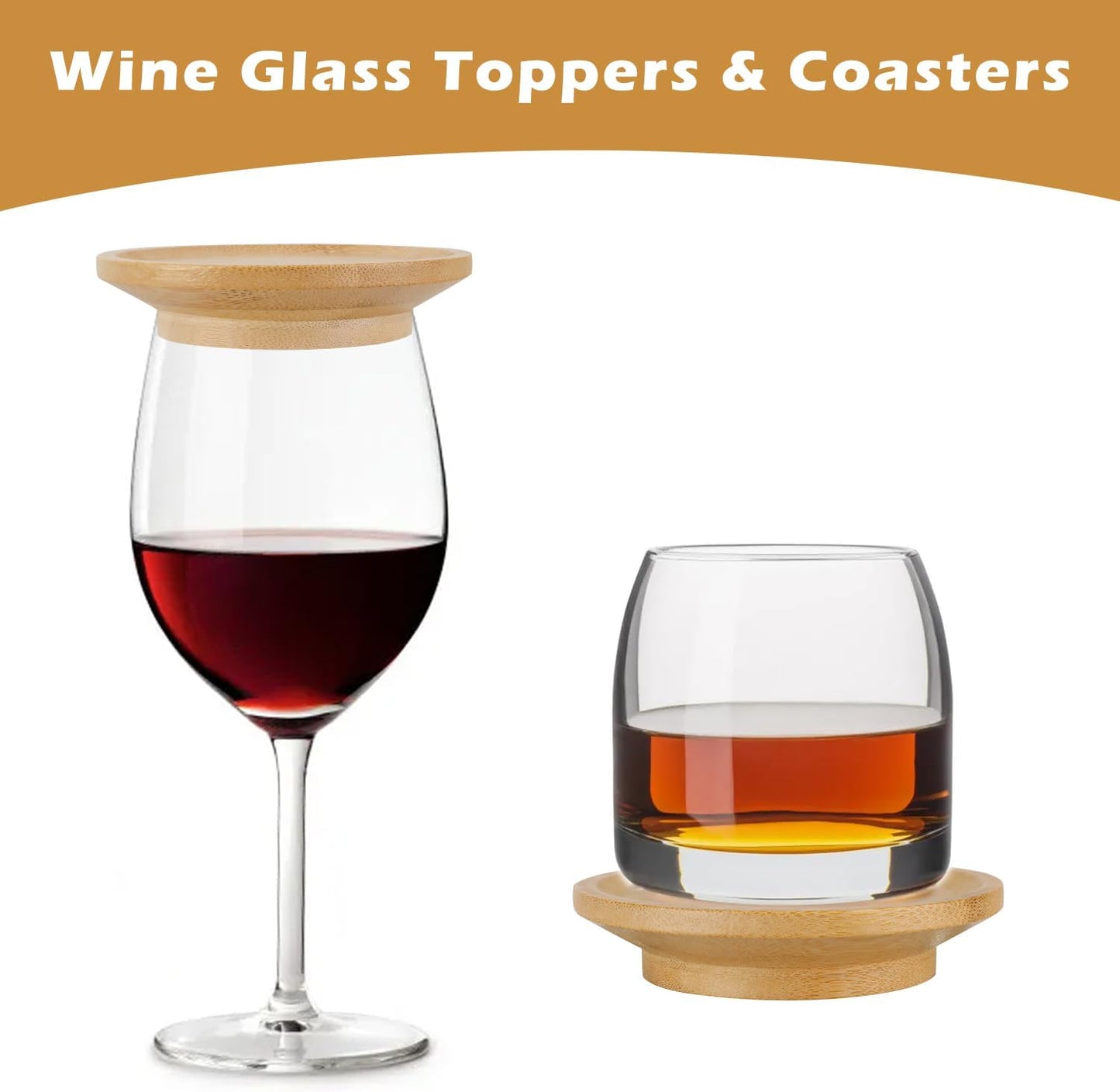 6/8/10 Pack Wine Glass Charcuterie Topper,Bamboo Wine Glass Topper Charcuterie Plate Board Coasters Wine Glass Covers to Keep Bugs out Drink Lid Accessories for Party Bars Gatherings, Housewarming Gifts