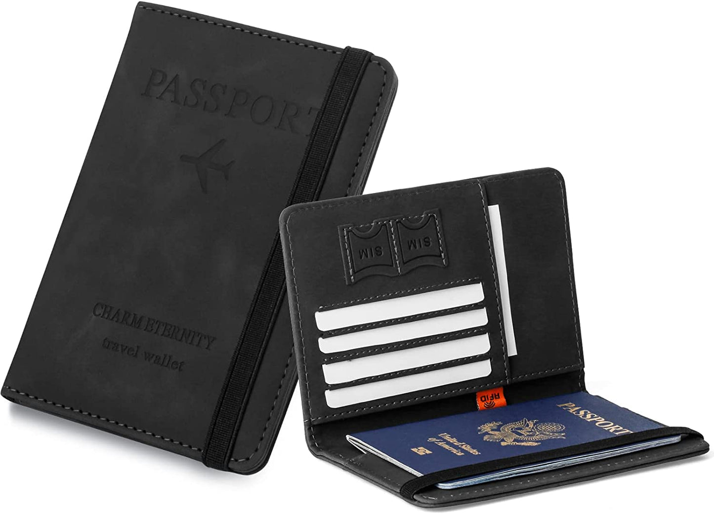 Passport Holder Travel Essentials, Passport Wallet RFID Blocking for Men Women, Multifunction Travel Document Holder, PU Leather Card Case Cover with Elastic Band Closure