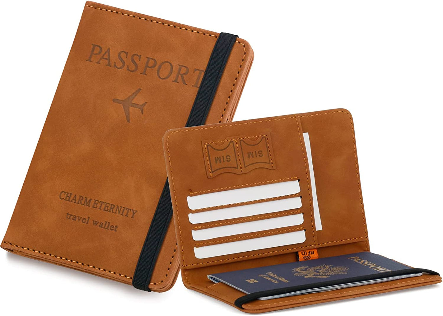 Passport Holder Travel Essentials, Passport Wallet RFID Blocking for Men Women, Multifunction Travel Document Holder, PU Leather Card Case Cover with Elastic Band Closure