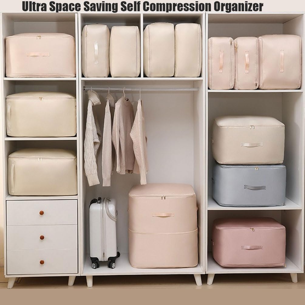 TOOVREN Ultra Space Saving Self Compression Organizer, Heavy Duty Moving Bags, Self Compression Bags for Comforters, Clothes, Blankets, 52 * 42 * 60cm)