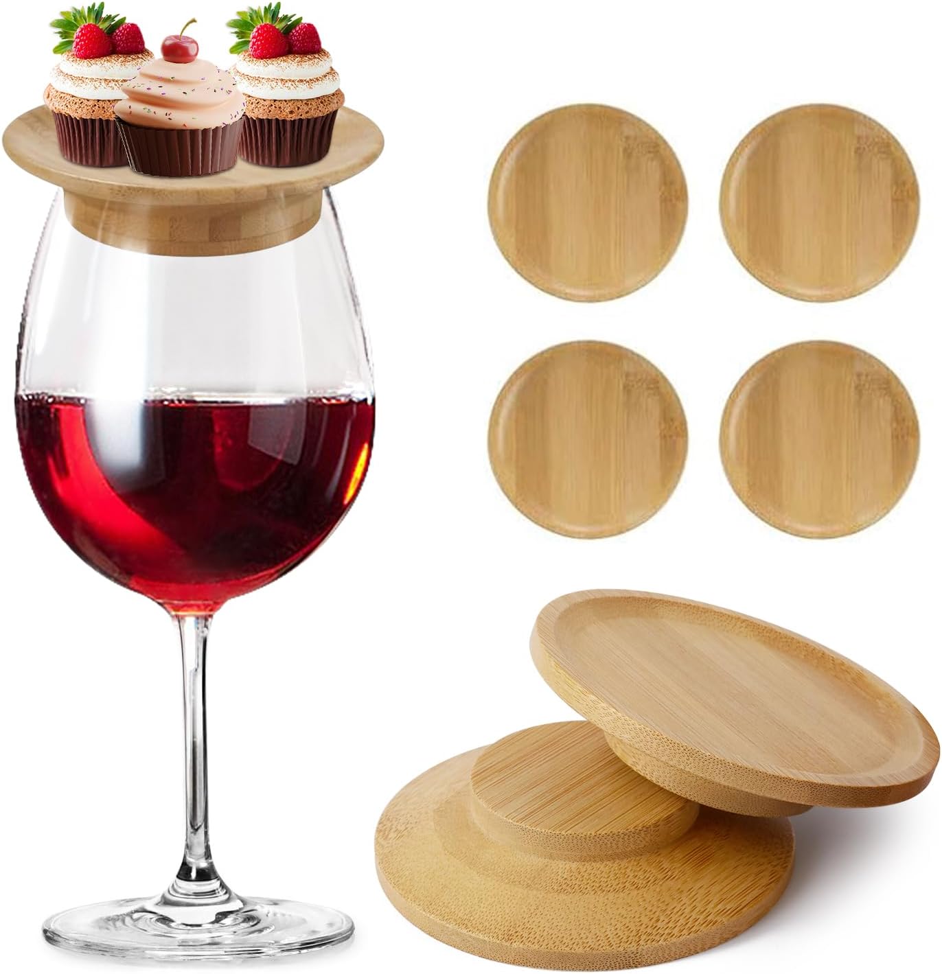 6/8/10 Pack Wine Glass Charcuterie Topper,Bamboo Wine Glass Topper Charcuterie Plate Board Coasters Wine Glass Covers to Keep Bugs out Drink Lid Accessories for Party Bars Gatherings, Housewarming Gifts