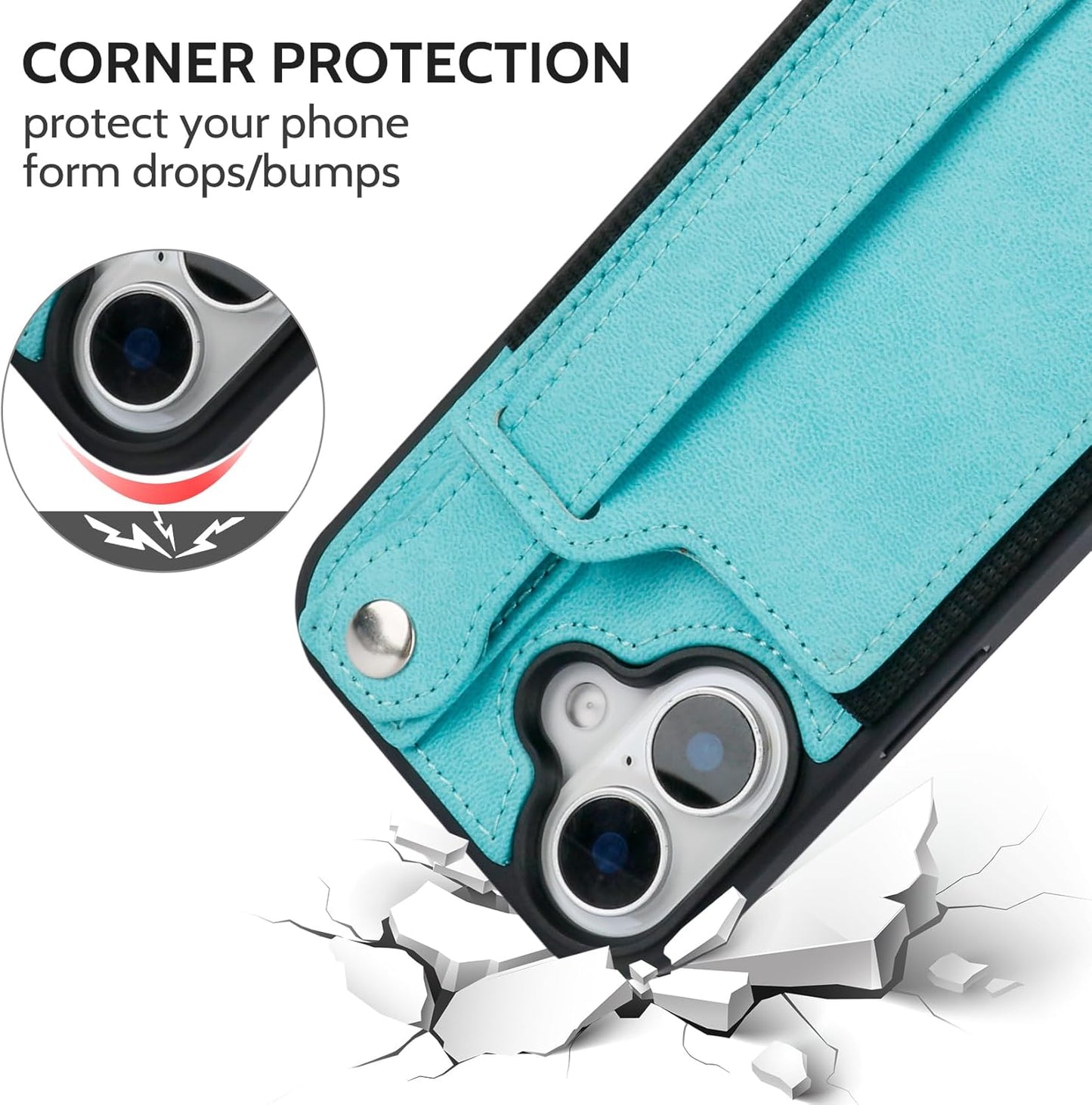 TOOVREN Phone Case for iPhone 16 Pro Max Wallet Case with Card Holder Stand Strap Lanyard