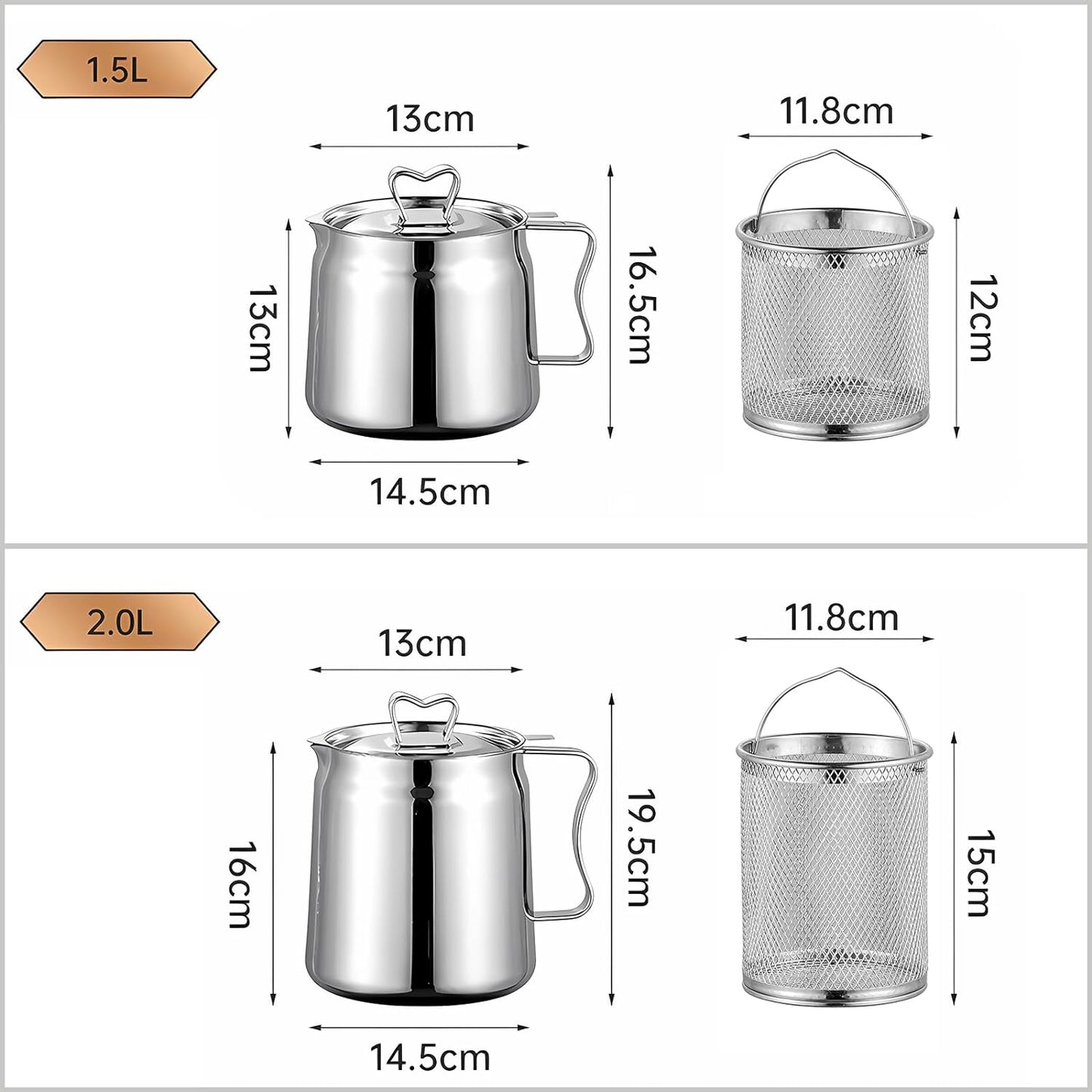 TOOVREN Stainless Steel Oil Filter Pot, 304 Stainless Steel Large Capacity Versatile Oil Filter Vessel, Heavy Duty Stainless Steel Bacon Grease Container, Multi-Functional Oil Filter Tank (2L)