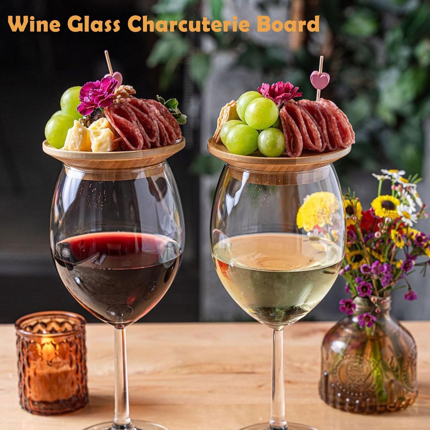 6/8/10 Pack Wine Glass Charcuterie Topper,Bamboo Wine Glass Topper Charcuterie Plate Board Coasters Wine Glass Covers to Keep Bugs out Drink Lid Accessories for Party Bars Gatherings, Housewarming Gifts