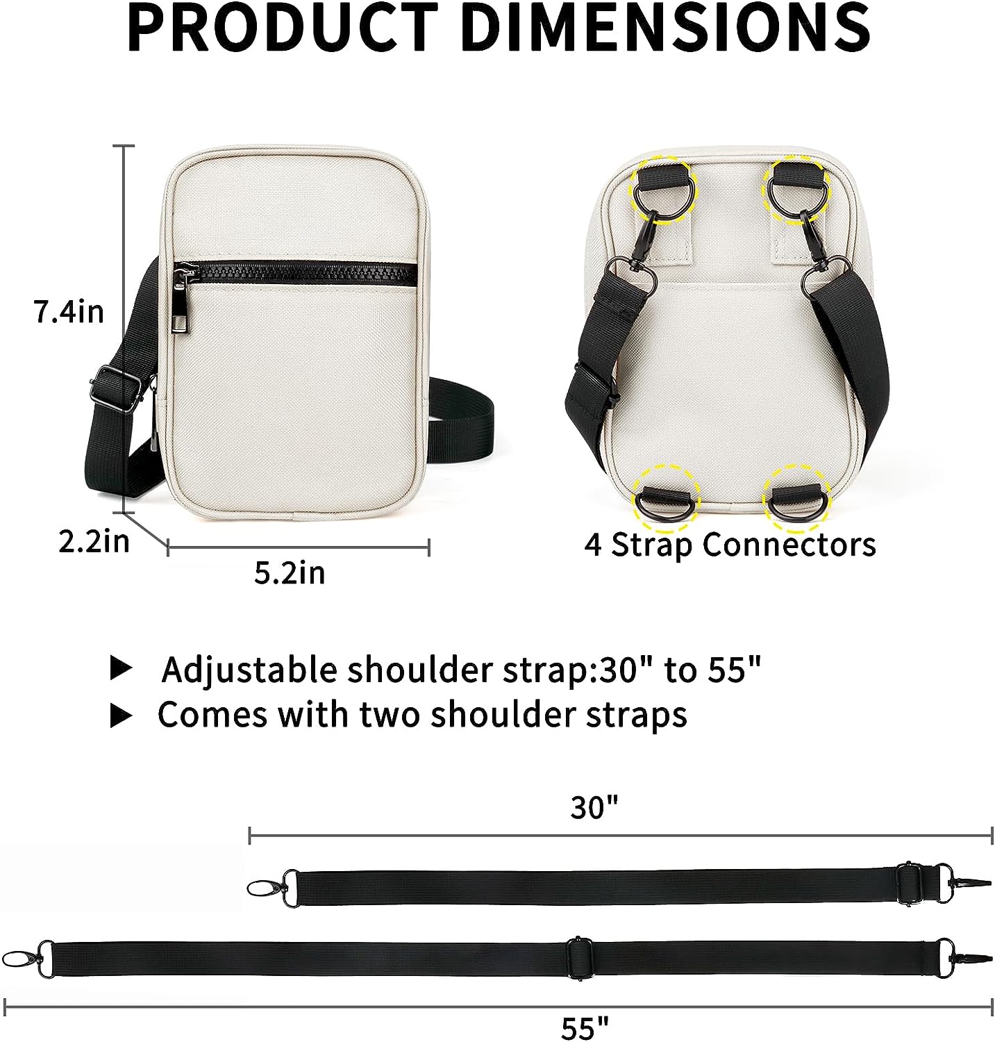 TOOVREN Crossbody Bag Sling Bag Purse Belt Bags Fanny Pack for Women Men Multi Position Waist Back Packs Cross body Bag with Adjustable Strap for Travel Outdoor Sports Everywhere White