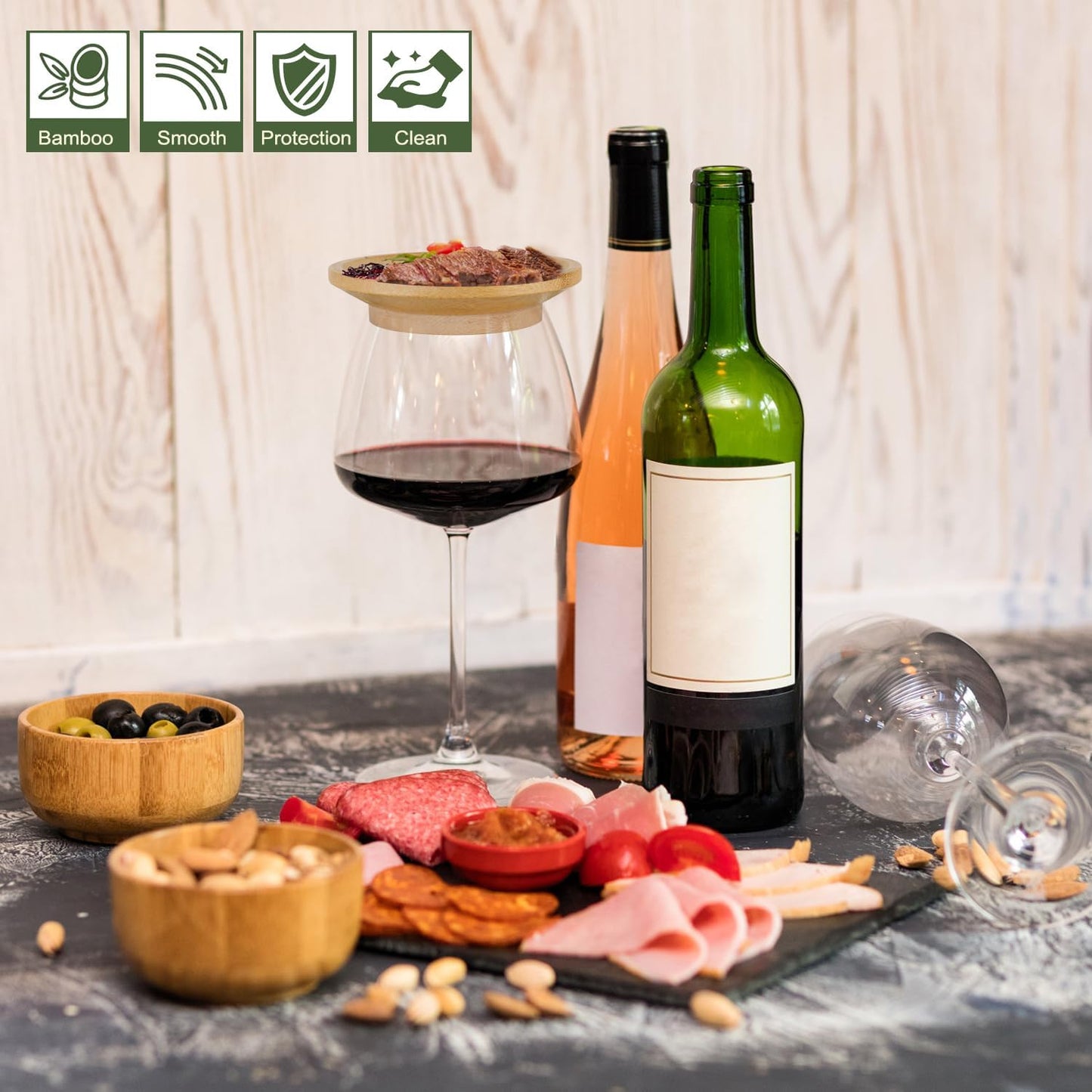6/8/10 Pack Wine Glass Charcuterie Topper,Bamboo Wine Glass Topper Charcuterie Plate Board Coasters Wine Glass Covers to Keep Bugs out Drink Lid Accessories for Party Bars Gatherings, Housewarming Gifts