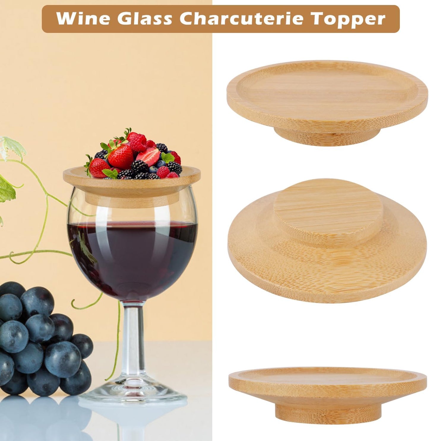 6/8/10 Pack Wine Glass Charcuterie Topper,Bamboo Wine Glass Topper Charcuterie Plate Board Coasters Wine Glass Covers to Keep Bugs out Drink Lid Accessories for Party Bars Gatherings, Housewarming Gifts