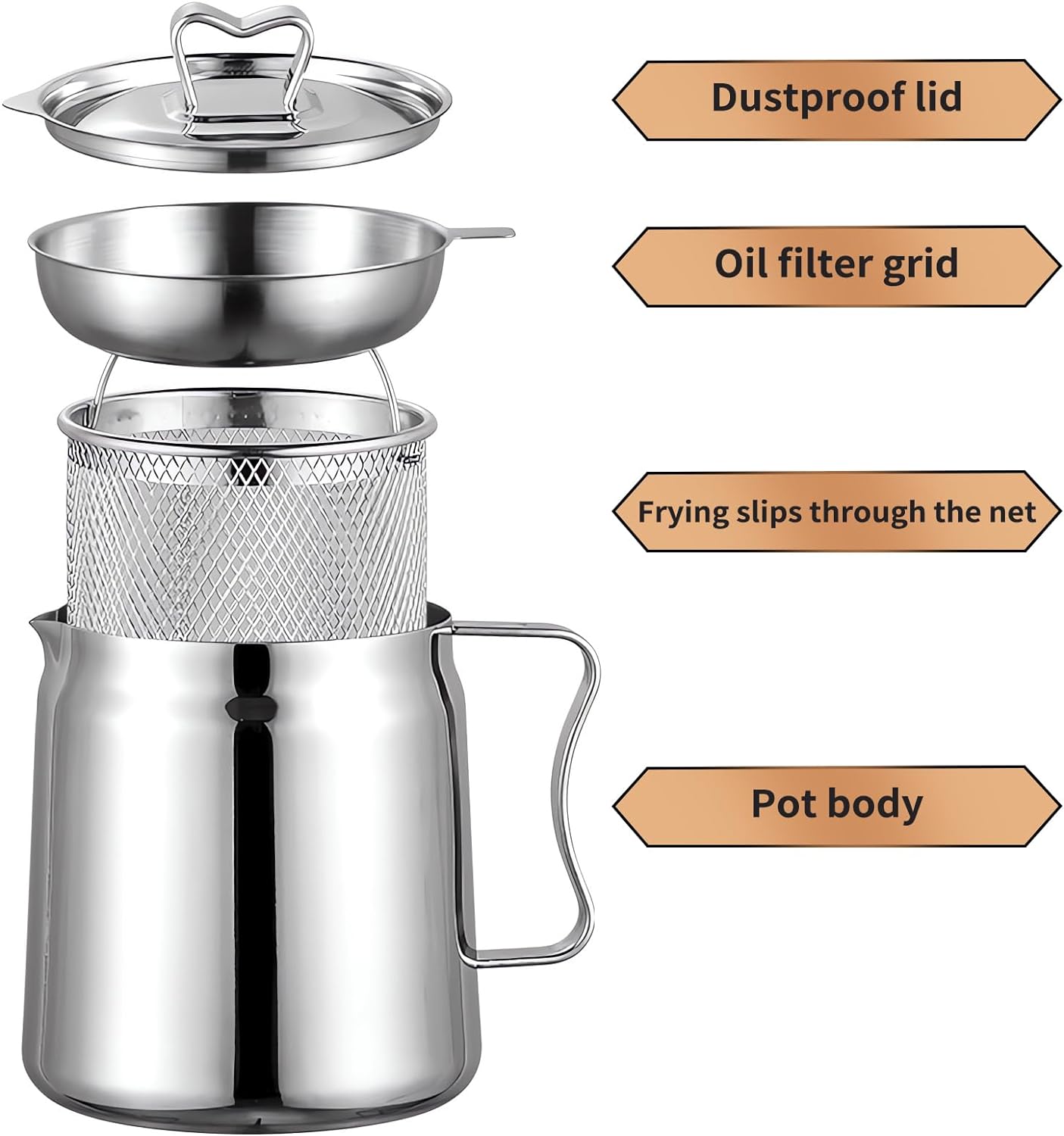 TOOVREN Stainless Steel Oil Filter Pot, 304 Stainless Steel Large Capacity Versatile Oil Filter Vessel, Heavy Duty Stainless Steel Bacon Grease Container, Multi-Functional Oil Filter Tank (2L)