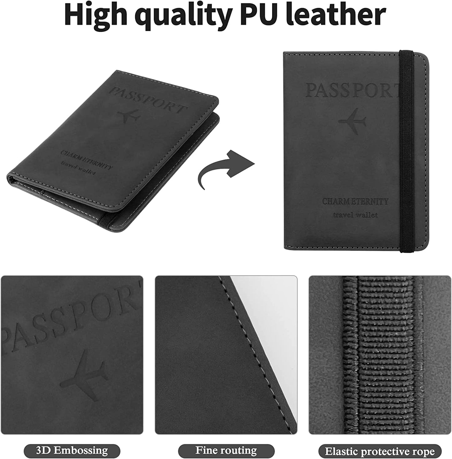 Passport Holder Travel Essentials, Passport Wallet RFID Blocking for Men Women, Multifunction Travel Document Holder, PU Leather Card Case Cover with Elastic Band Closure