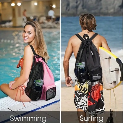 TOOVREN Swim Bag Mesh Drawstring Backpack with Wet Pocket Beach Backpack for Swimming, Gym, and Workout Gear