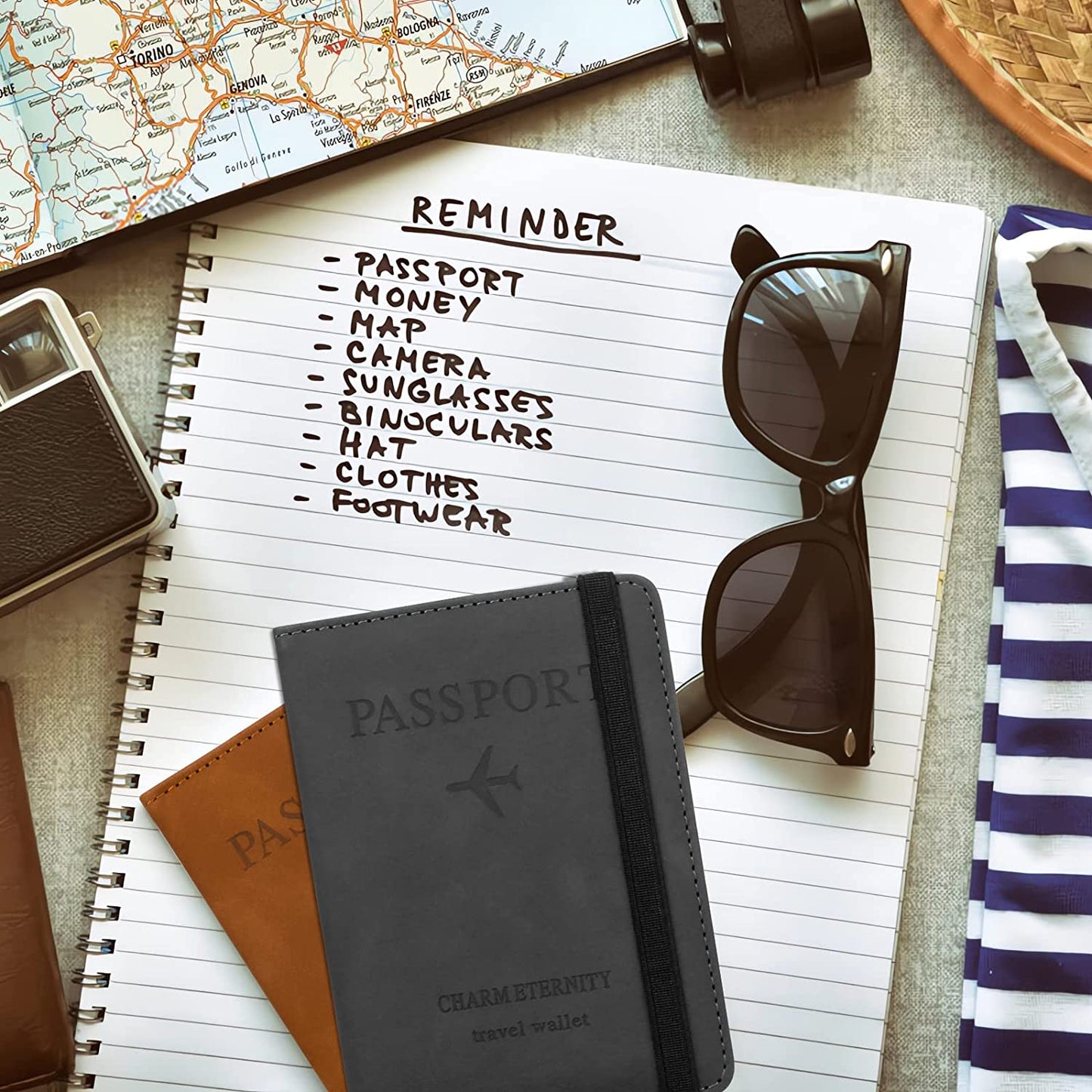 Passport Holder Travel Essentials, Passport Wallet RFID Blocking for Men Women, Multifunction Travel Document Holder, PU Leather Card Case Cover with Elastic Band Closure