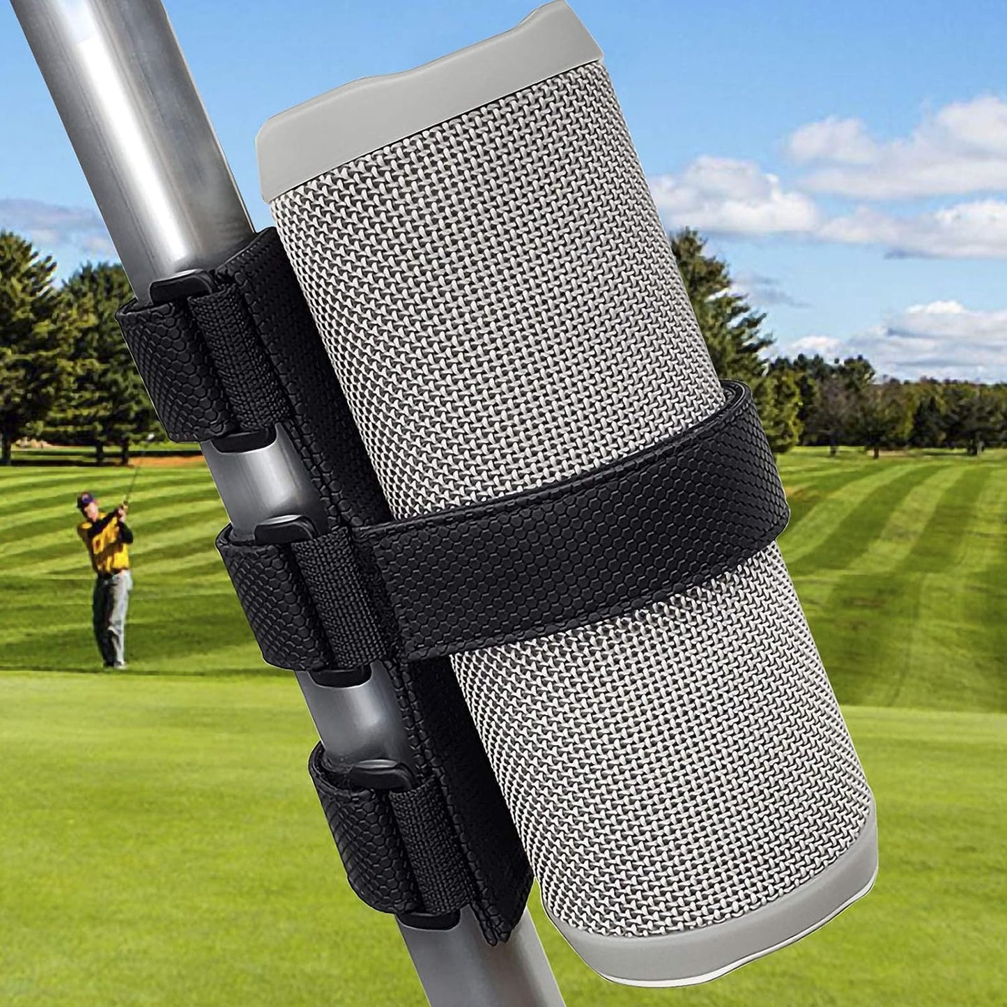Upgraded Portable Speaker Mount for Golf Cart Railing Bike,TOOVREN Wireless Bluetooth Speakers/Water Bottle Holder Adjustable Strap fit Most Speaker,Golf Cart Accessories Applicable to Rail/Cross bar