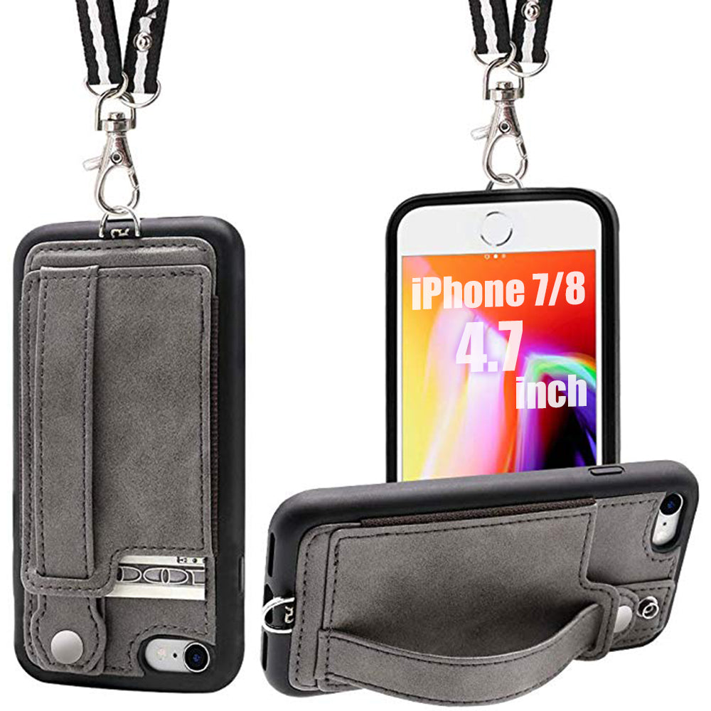 TOOVREN iPhone X Case Wallet, iPhone Xs/10 Lanyard Neck Strap Protective Case Cover with Card Holder Adjustable Detachable Kickstand PU Leather iPhone Lanyard for Anti-Theft