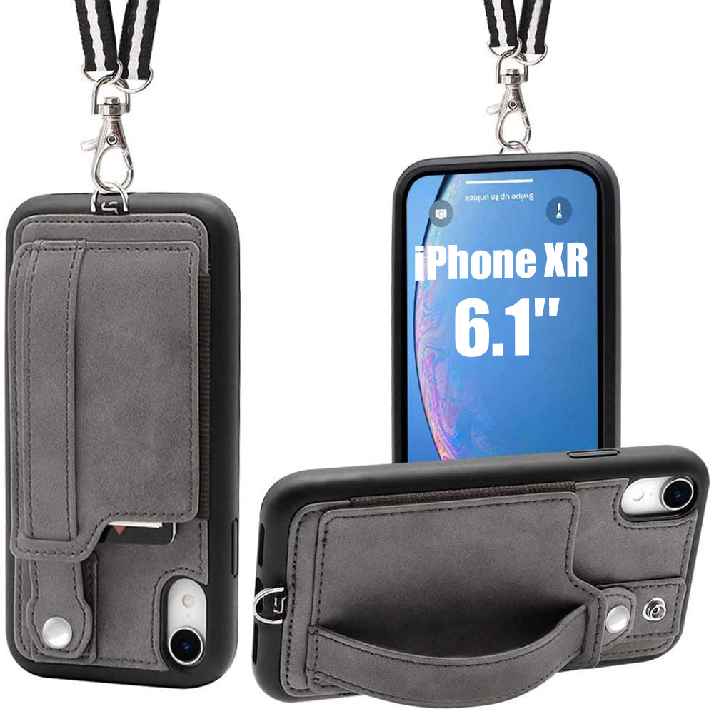 TOOVREN iPhone X Case Wallet, iPhone Xs/10 Lanyard Neck Strap Protective Case Cover with Card Holder Adjustable Detachable Kickstand PU Leather iPhone Lanyard for Anti-Theft