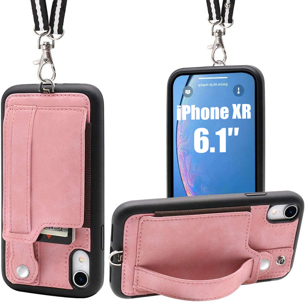 TOOVREN iPhone X Case Wallet, iPhone Xs/10 Lanyard Neck Strap Protective Case Cover with Card Holder Adjustable Detachable Kickstand PU Leather iPhone Lanyard for Anti-Theft