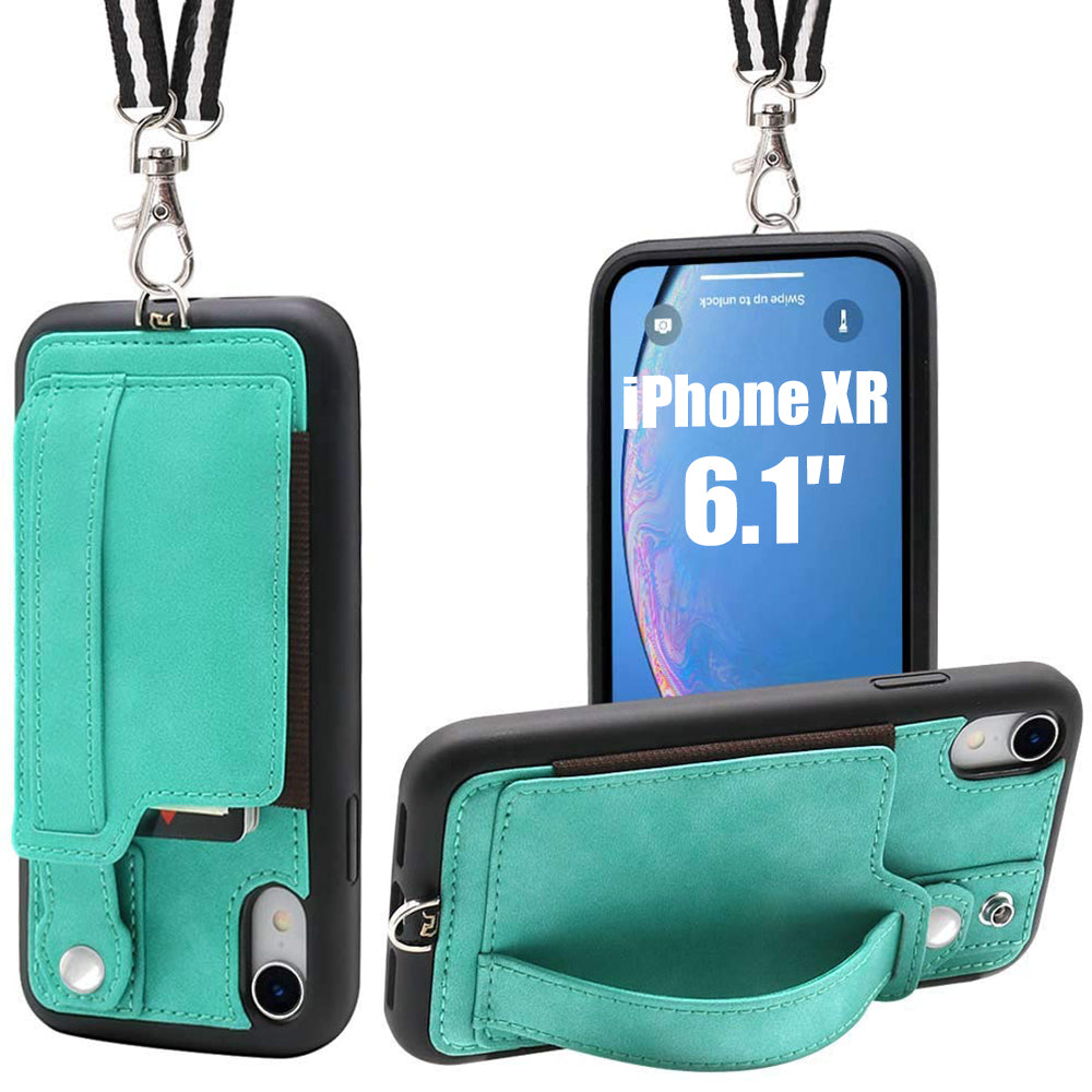 TOOVREN iPhone X Case Wallet, iPhone Xs/10 Lanyard Neck Strap Protective Case Cover with Card Holder Adjustable Detachable Kickstand PU Leather iPhone Lanyard for Anti-Theft