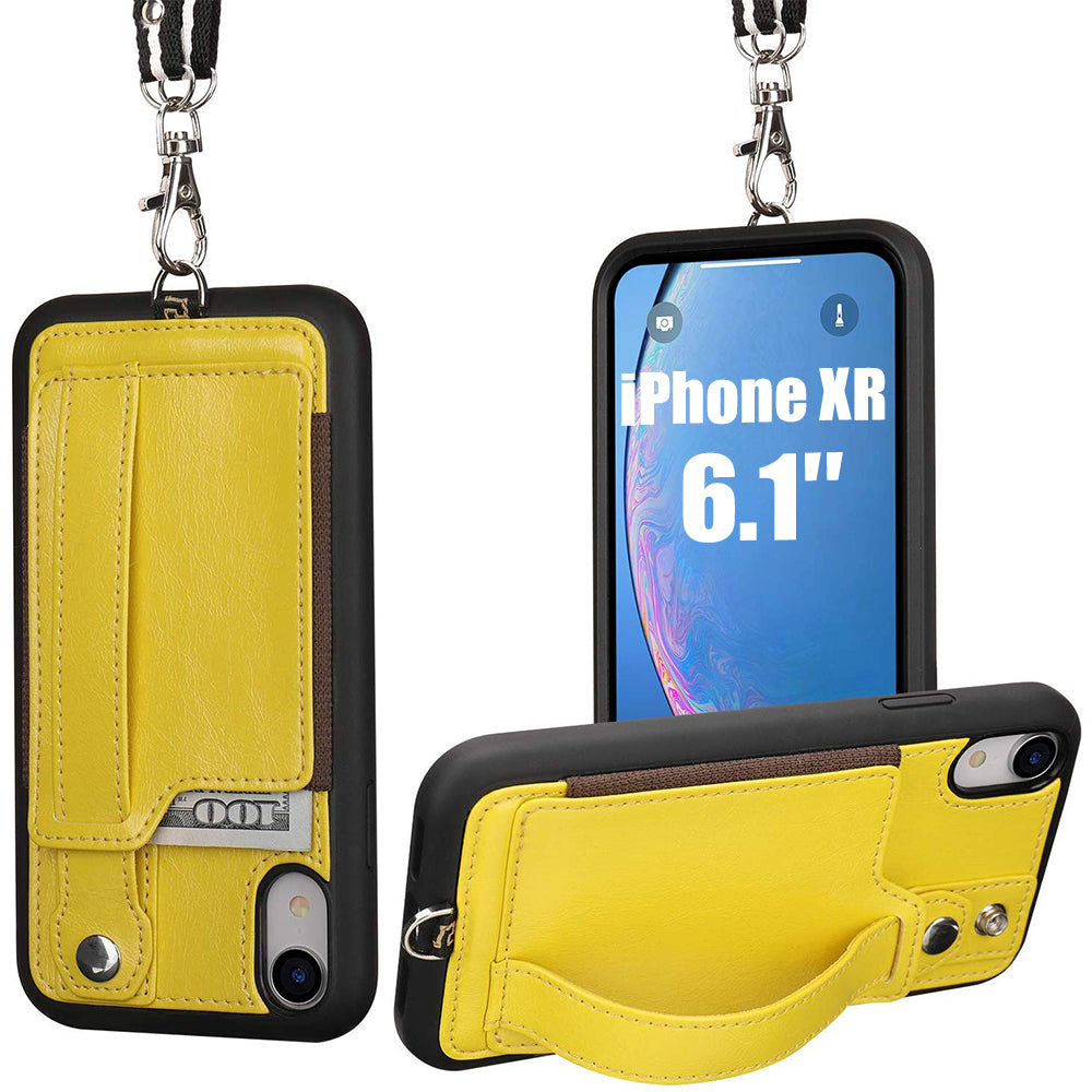 TOOVREN iPhone X Case Wallet, iPhone Xs/10 Lanyard Neck Strap Protective Case Cover with Card Holder Adjustable Detachable Kickstand PU Leather iPhone Lanyard for Anti-Theft