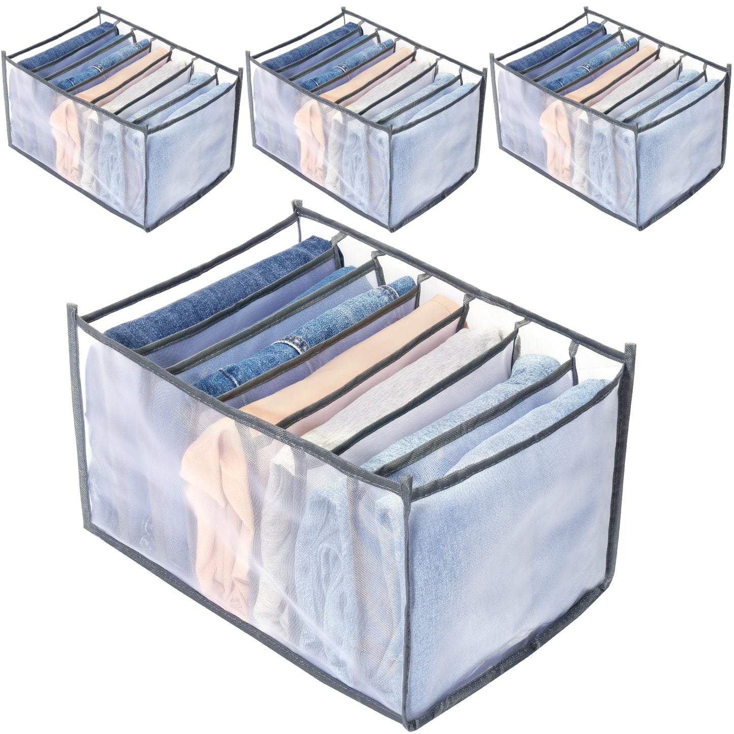 TOOVREN Wardrobe Clothes Organizer 7 Grids, Drawer Organizers for Clothing, Foldable Closet Organizers and Storage Basket, Clothing Organizer,Clothes Compartment Storage Box for Bedroom Dorm Room 4PCS