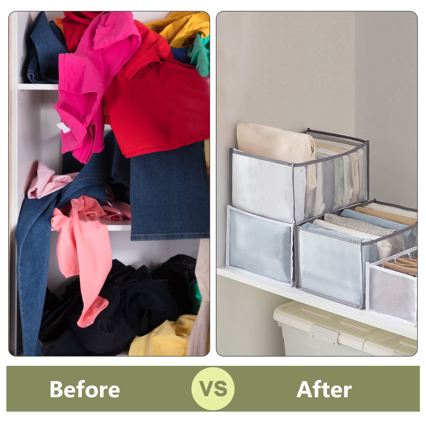 TOOVREN Wardrobe Clothes Organizer 7 Grids, Drawer Organizers for Clothing, Foldable Closet Organizers and Storage Basket, Clothing Organizer,Clothes Compartment Storage Box for Bedroom Dorm Room 4PCS